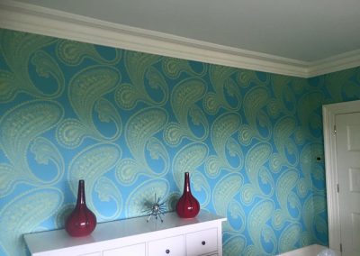 bedroom with modern wallpaper